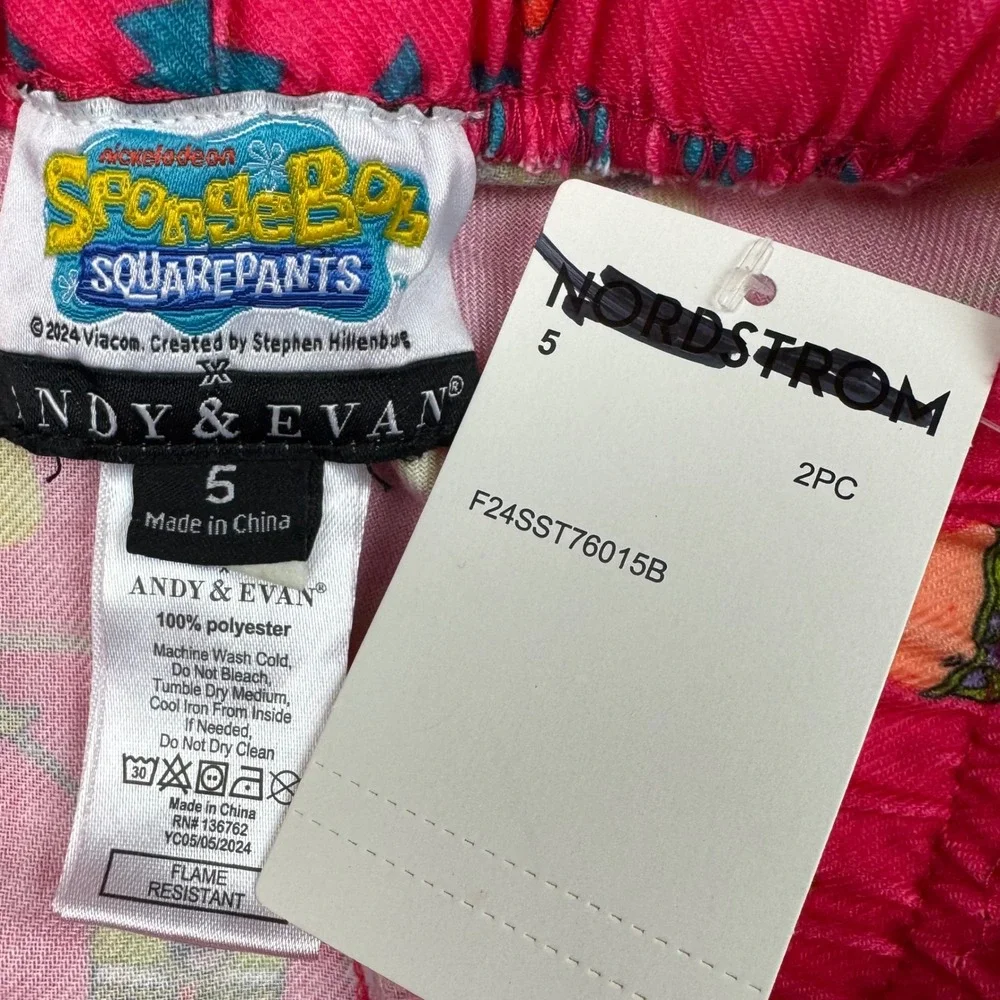 Andy &‎ Evan Spongebob Squarepants Kids Pajama Set Size 5 Pink Christmas Cozy